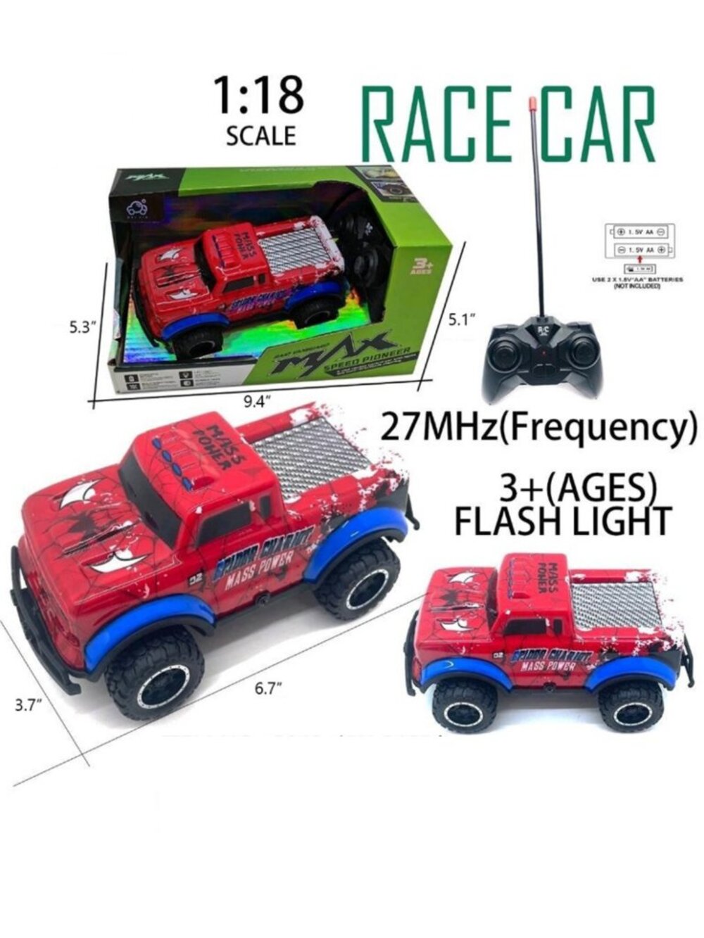 1:18 Scale Remote Control Spider Monster Truck RC Race Car NIB